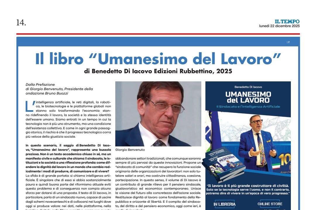 Umanesimo del Lavoro su Il Tempo: tecnologia, diritti e futuro del sindacato | Confial TV