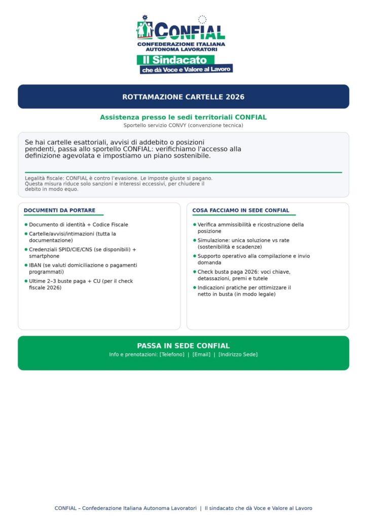 Definizione agevolata 2026 e Check Busta Paga locandina riassuntiva | Confial TV