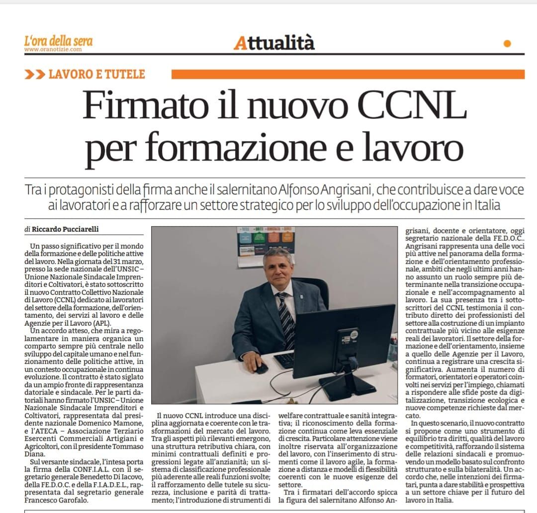 Nuovo CCNL Formazione e Lavoro: Firma Confial e UNSIC | Confial TV